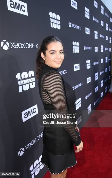 Alanna Masterson arrives at The Walking Dead 100th Episode Premiere and Party on October 22, 2017 in Los Angeles, California.