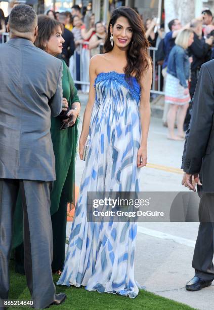 Amal Clooney arrives at the premiere of Paramount Pictures' "Suburbicon" at Regency Village Theatre on October 22, 2017 in Westwood, California.