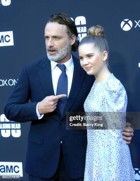 Actor Andrew Lincoln and actress Kyla Kenedy attend AMC Celebrates The 100th Episode of 'The Walking Dead' at The Greek Theatre on October 22, 2017...