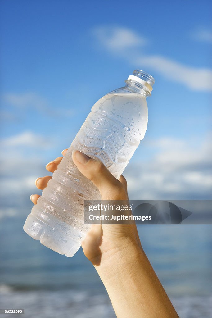 Hand holding water bottle