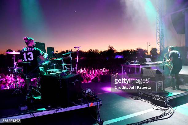 Jeremy Salken Dominic Lalli of Big Gigantic perform at Piestewa Stage during day 3 of the 2017 Lost Lake Festival on October 22, 2017 in Phoenix,...