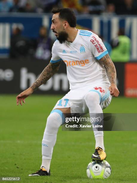 Konstantinos Mitroglou of Olympique Marseille in action during the Ligue 1cmatch between Olympique Marseille and Paris Saint Germain at Orange...