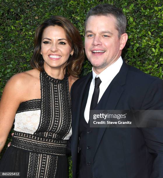 Luciana Damon, Matt Damon arrives at the Premiere Of Paramount Pictures' "Suburbicon" at Regency Village Theatre on October 22, 2017 in Westwood,...