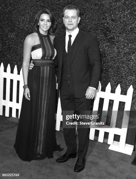 Matt Damon, Luciana Damon arrives at the Premiere Of Paramount Pictures' "Suburbicon" at Regency Village Theatre on October 22, 2017 in Westwood,...