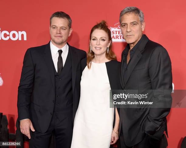 Actor Matt Damon, actress Julianne Moore and executive producer/director George Clooney arrive at the premiere of Paramount Pictures' "Suburbicon" at...