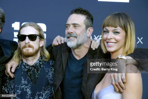 Actors Austin Amelio, Jeffrey Dean Morgan and Pollyanna McIntosh attend AMC Celebrates The 100th Episode of 'The Walking Dead' at The Greek Theatre...