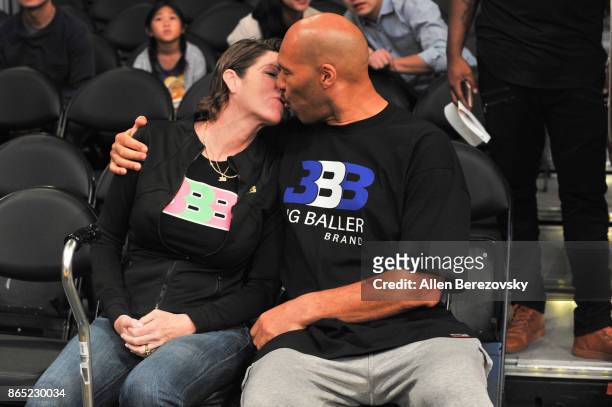 LaVar Ball and wife Tina Ball attend a basketball game between the Los Angeles Lakers and the New Orleans Pelicans at Staples Center on October 22,...