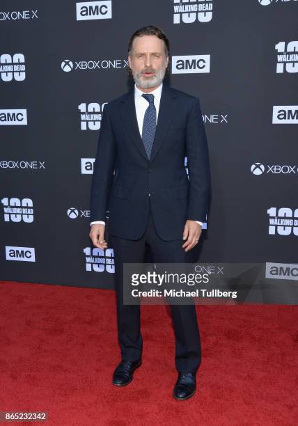 Actor Andrew Lincoln attends AMC's celebration of the 100th episode of "The Walking Dead" at The Greek Theatre on October 22, 2017 in Los Angeles,...