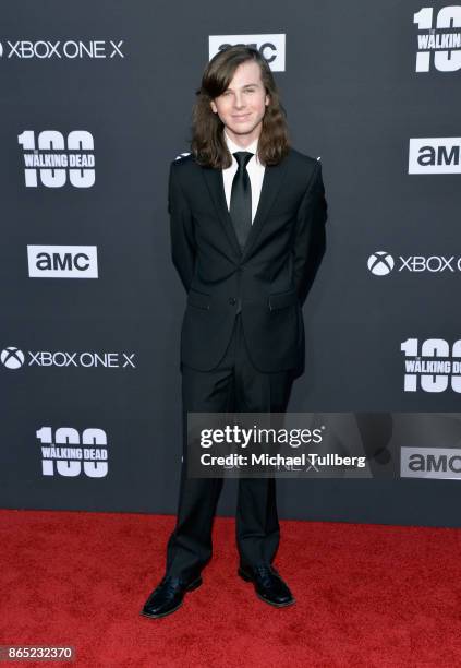 Actor Chandler Riggs attends AMC's celebration of the 100th episode of "The Walking Dead" at The Greek Theatre on October 22, 2017 in Los Angeles,...