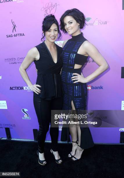 Actress Jaimie Alexander poses with her stunt double Heidi Schnappauf at the 10th Annual Action Icon Awards held at Sheraton Universal on October 22,...