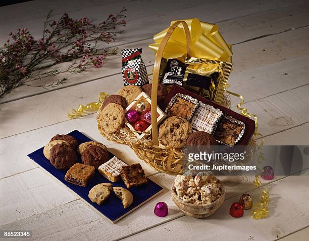 assorted gift basket of baked goods - hamper stock pictures, royalty-free photos & images