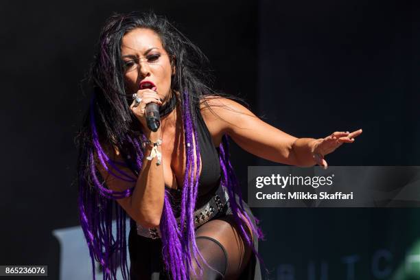 Carla Harvey of Butcher Babies performs at Monster Energy Aftershock Festival 2017 at Discovery Park on October 22, 2017 in Sacramento, California.