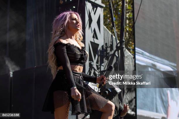 Heidi Shepherd of Butcher Babies performs at Monster Energy Aftershock Festival 2017 at Discovery Park on October 22, 2017 in Sacramento, California.