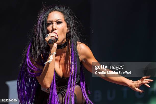 Carla Harvey of Butcher Babies performs at Monster Energy Aftershock Festival 2017 at Discovery Park on October 22, 2017 in Sacramento, California.