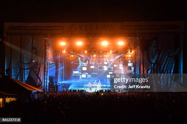 Major Lazer performs at Piestewa Stage during day 3 of the 2017 Lost Lake Festival on October 22, 2017 in Phoenix, Arizona.