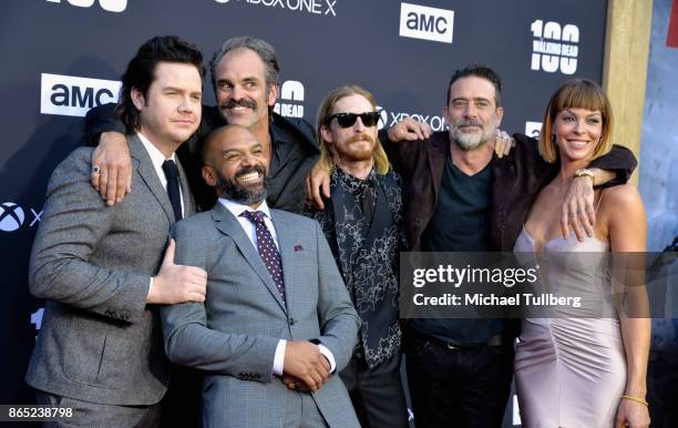 Josh McDermitt, Khary Payton, Steven Ogg, Austin Amelio, Jeffrey Dean Morgan and Pollyanna McIntosh arrive at The Walking Dead 100th episode premiere...