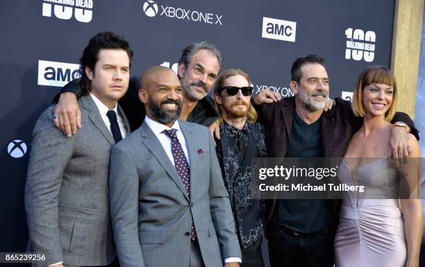 Josh McDermitt, Khary Payton, Steven Ogg, Austin Amelio, Jeffrey Dean Morgan and Pollyanna McIntosh arrive at The Walking Dead 100th episode premiere...