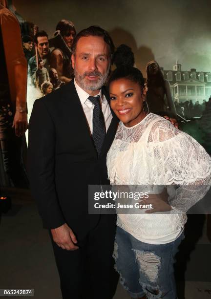 Andrew Lincoln and Yvette Nicole Brown attend The Walking Dead 100th Episode Premiere and Party on October 22, 2017 in Los Angeles, California.