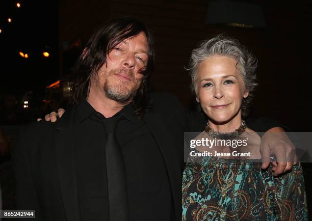 Norman Reedus and Melissa McBride attend The Walking Dead 100th Episode Premiere and Party on October 22, 2017 in Los Angeles, California.