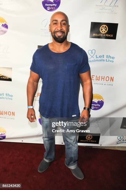 Exie Booker attends the Let The Animals Live Soiree - Arrivals at a Private Residence on October 22, 2017 in Beverly Hills, California.