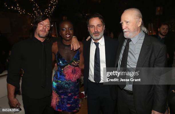 Norman Reedus, Danai Gurira, Andrew Lincoln and Scott Wilson attend The Walking Dead 100th Episode Premiere and Party on October 22, 2017 in Los...