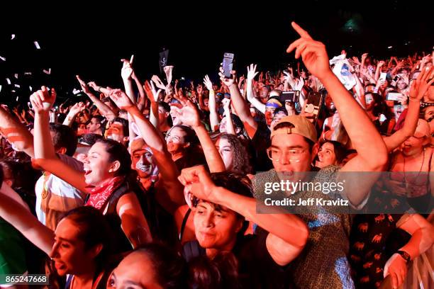 Festivalgoers watch Major Lazer perform at Piestewa Stage during day 3 of the 2017 Lost Lake Festival on October 22, 2017 in Phoenix, Arizona.