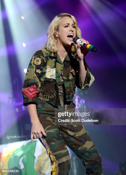 Singer Britt Nicole performs onstage during the Air 1 Positive Hits tour at Citizens Business Bank Arena on October 22, 2017 in Ontario, California.