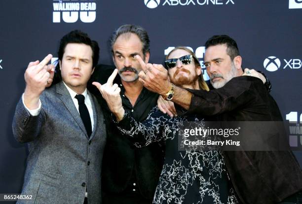 Actors Josh McDermitt, Steven Ogg, Austin Amelio and Jeffrey Dean Morgan attend AMC Celebrates The 100th Episode Of 'The Walking Dead' at The Greek...