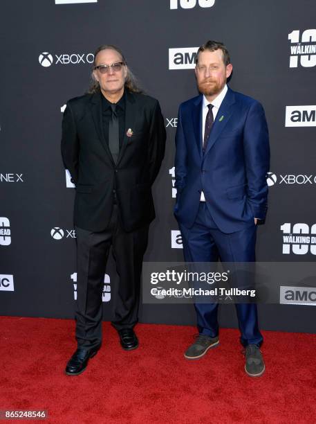 Executive producer/Special Effects Makeup Supervisor Greg Nicotero and showrunner and executive producer Scott M. Gimple arrive at The Walking Dead...