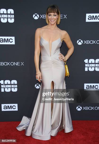 Actress Pollyanna McIntosh attends the 100th episode celebration off "The Walking Dead" at The Greek Theatre on October 22, 2017 in Los Angeles,...