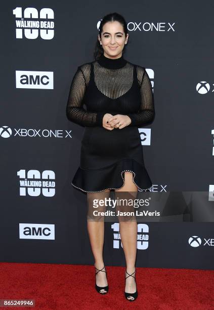 Actress Alanna Masterson attends the 100th episode celebration off "The Walking Dead" at The Greek Theatre on October 22, 2017 in Los Angeles,...