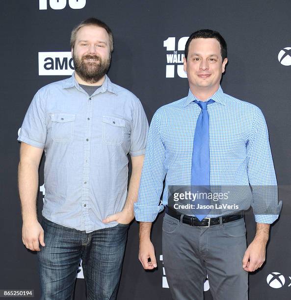 Producers Robert Kirkman and David Alpert attend the 100th episode celebration off "The Walking Dead" at The Greek Theatre on October 22, 2017 in Los...