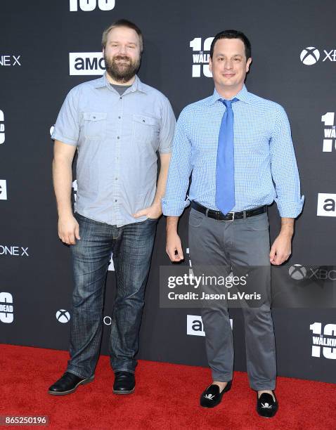 Producers Robert Kirkman and David Alpert attend the 100th episode celebration off "The Walking Dead" at The Greek Theatre on October 22, 2017 in Los...