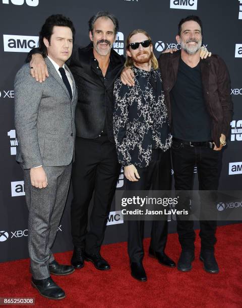 Actors Josh McDermitt, Steven Ogg, Austin Amelio and Jeffrey Dean Morgan attend the 100th episode celebration off "The Walking Dead" at The Greek...