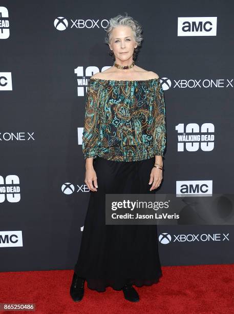 Actress Melissa McBride attends the 100th episode celebration off "The Walking Dead" at The Greek Theatre on October 22, 2017 in Los Angeles,...