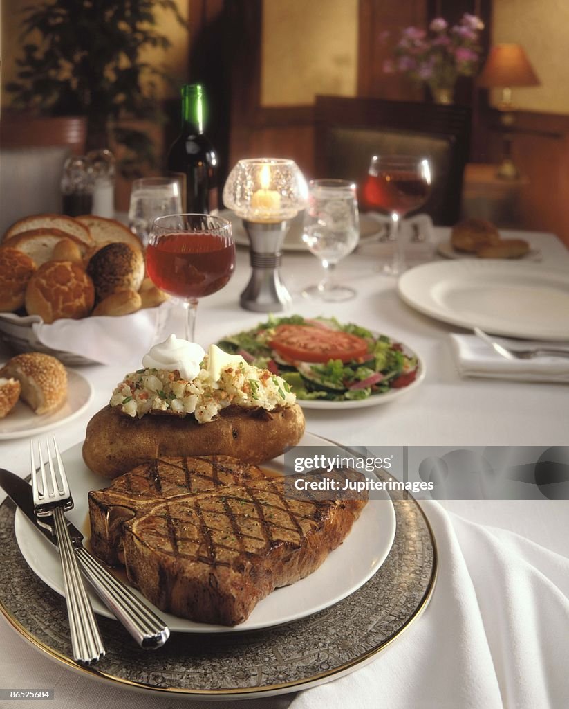 Formal steak baked potato dinner