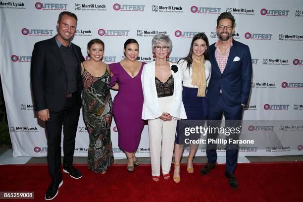 Brent Miller, Justina Machado, Gloria Calderon Kellett, Rita Moreno, Isabella Gomez, and Todd Grinnell attend the 13th Annual Outfest Legacy Awards...