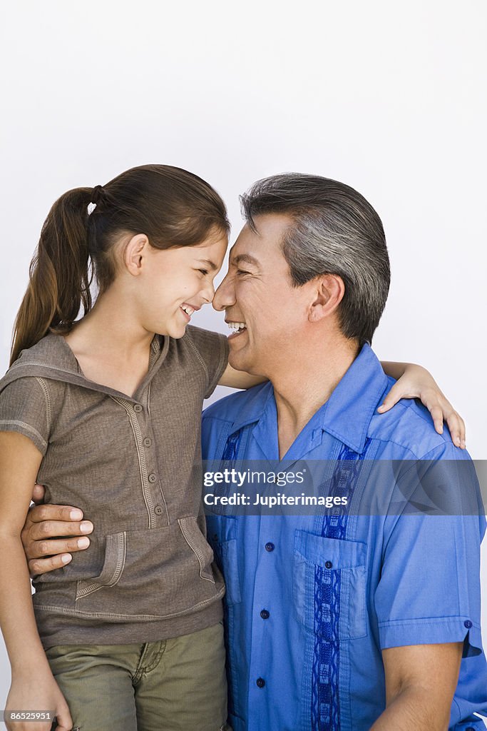 Granddaughter and grandpa face to face