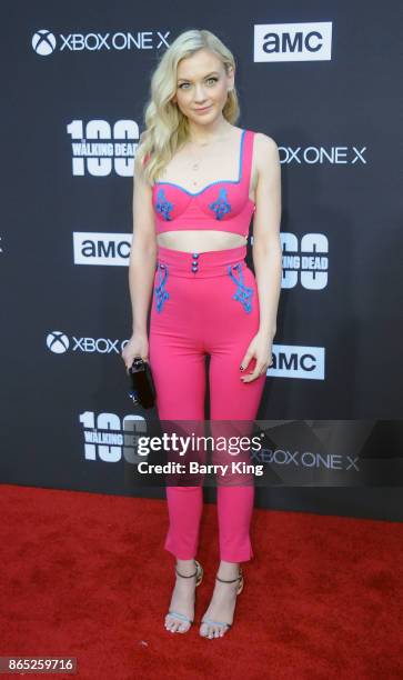 Actress/singer Emily Kinney attends AMC Celebrates The 100th Episode Of 'The Walking Dead' at The Greek Theatre on October 22, 2017 in Los Angeles,...