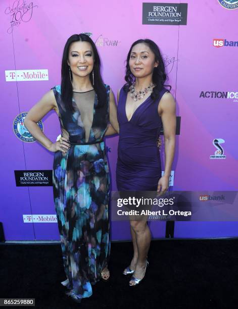 Actress Ming-Na Wen poses with her stunt double Ming Qiu at the 10th Annual Action Icon Awards held at Sheraton Universal on October 22, 2017 in...