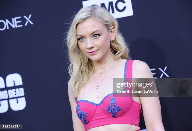 Actress Emily Kinney attends the 100th episode celebration off "The Walking Dead" at The Greek Theatre on October 22, 2017 in Los Angeles, California.