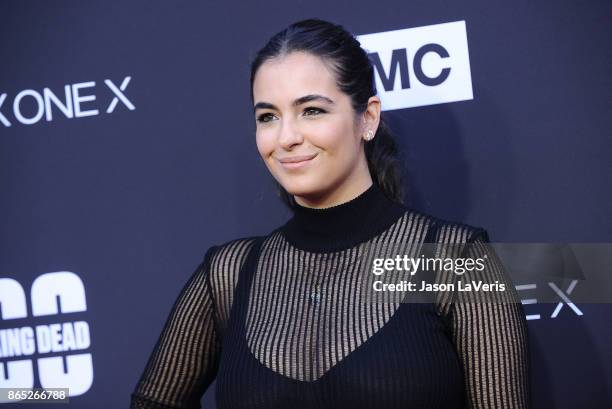 Actress Alanna Masterson attends the 100th episode celebration off "The Walking Dead" at The Greek Theatre on October 22, 2017 in Los Angeles,...