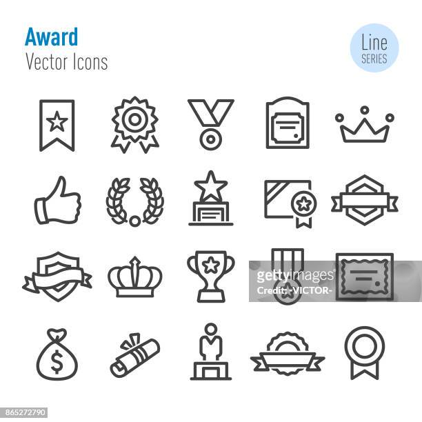 award icons - vector line series - awards 2017 winners stock illustrations