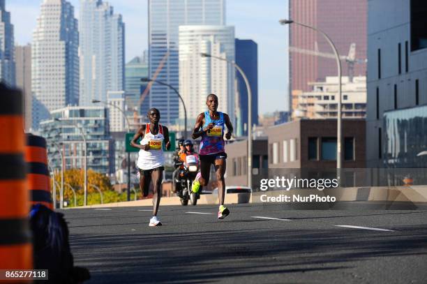 Kenyan runner Philemon Rono and his country man Dickson Kiptolo Chumba compete Scotiabank Toronto Waterfront Marathon races on 22 October 2017 in...