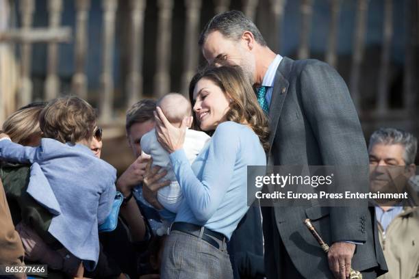 King Felipe VI of Spain and Queen Letizia of Spain visit Porenu village on October 21, 2017 in Villaviciosa, Spain. Porenu has been honoured as the...