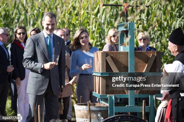 King Felipe VI of Spain and Queen Letizia of Spain visit Porenu village on October 21, 2017 in Villaviciosa, Spain. Porenu has been honoured as the...