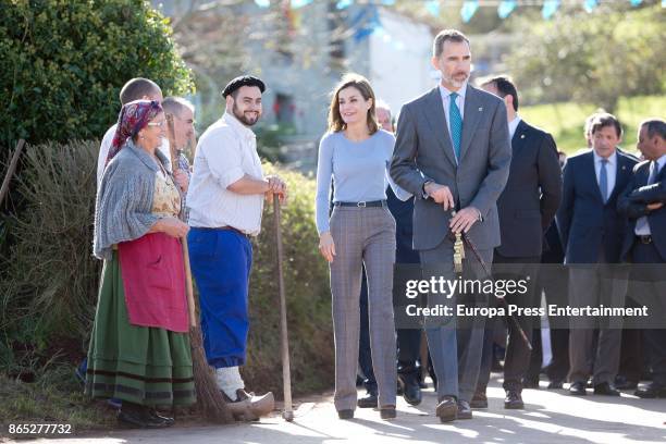 King Felipe VI of Spain and Queen Letizia of Spain visit Porenu village on October 21, 2017 in Villaviciosa, Spain. Porenu has been honoured as the...