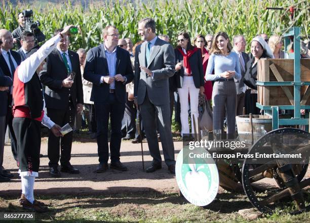 King Felipe VI of Spain and Queen Letizia of Spain visit Porenu village on October 21, 2017 in Villaviciosa, Spain. Porenu has been honoured as the...