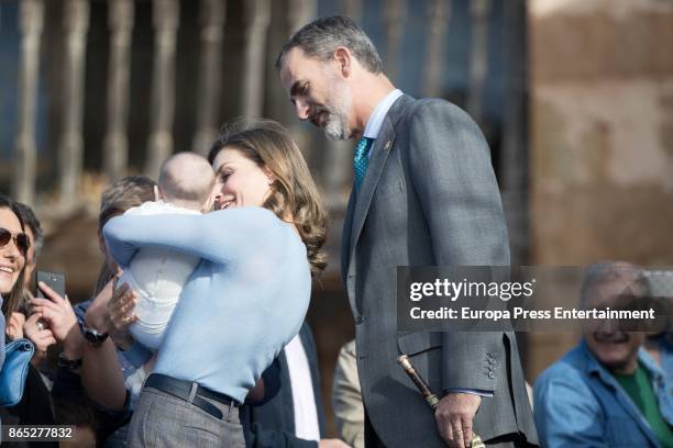 King Felipe VI of Spain and Queen Letizia of Spain visit Porenu village on October 21, 2017 in Villaviciosa, Spain. Porenu has been honoured as the...