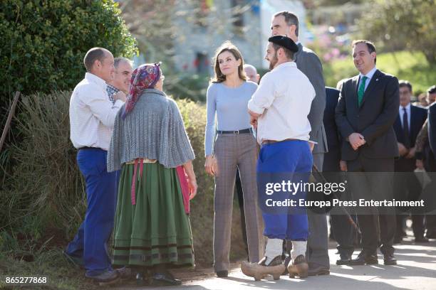 King Felipe VI of Spain and Queen Letizia of Spain visit Porenu village on October 21, 2017 in Villaviciosa, Spain. Porenu has been honoured as the...